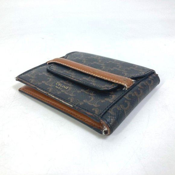 CELINE Card Case triomphe wallet with flap Folded wallet Leather Brown - Picture 8 of 14